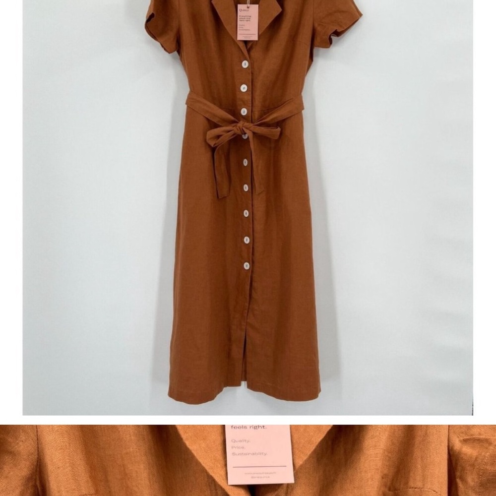 SOLD Quince Linen Button Front Dress sz L Women's Terracotta Orange Midi